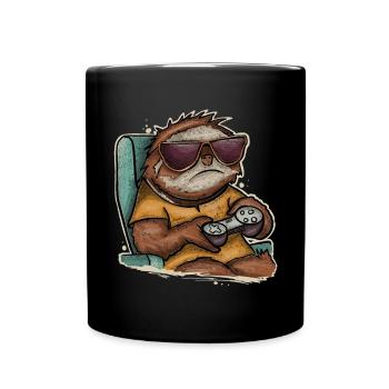 Gaming Gamer Faultier - Tasse einfarbig - Schwarz - Vorne