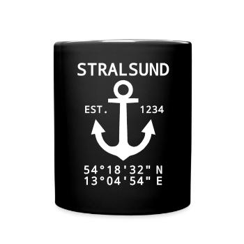 Stralsund Koordinaten - Tasse einfarbig - Schwarz - Vorne