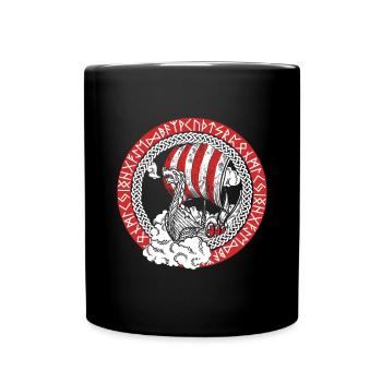 Viking Ship Runes Sailing Ship Boat Captain - Full Colour Mug - black - Front