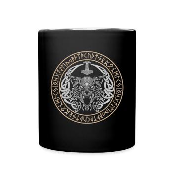 Fenris Wolf Vikings Celtic knots Fenrir Runes - Full Colour Mug - black - Front
