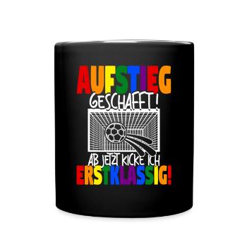 Einschulung Schulkind Fußball Schulanfang Geschenk - Tasse einfarbig - Schwarz - Vorne