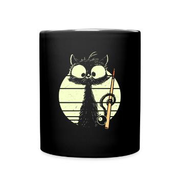 Katze mit Billard Pool Snooker - Tasse einfarbig - Schwarz - Vorne