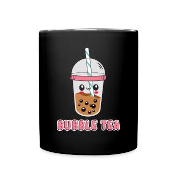 A Funny Kawaii Face Boba Tea Bubble Tea - Full Colour Mug - black - Front