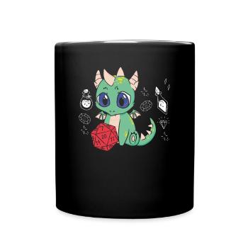 Niedlicher Drache Mit Fantasiewürfel - Tasse einfarbig - Schwarz - Vorne