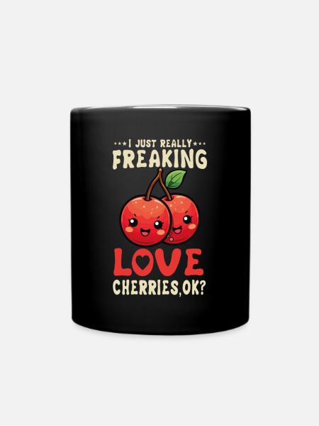 Kirschen Kawaii - Tasse einfarbig - Schwarz