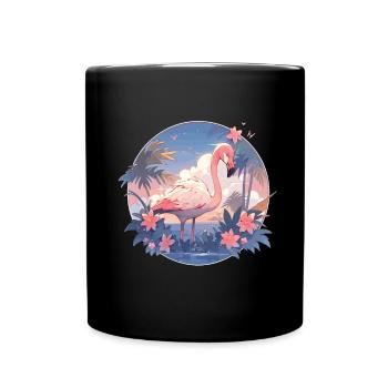 Rosa Flamingo Flamingos Flamingo Urlaub Palmen - Tasse einfarbig - Schwarz - Vorne