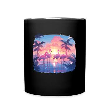 Flamingos Flamingo Party Flamingo Palmen - Tasse einfarbig - Schwarz - Vorne