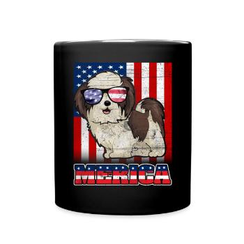 4. Juli Hund Merica - Tasse einfarbig - Schwarz - Vorne