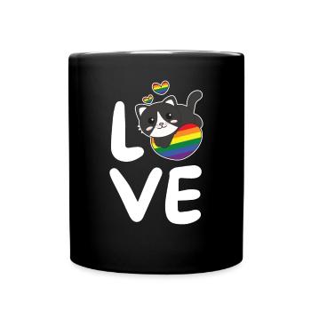 Regenbogen Flag Pride LGBTQ süßer Katze Love - Tasse einfarbig - Schwarz - Vorne