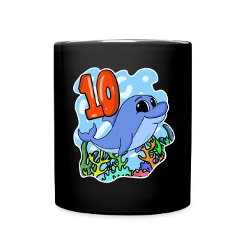 10th Birthday Motif Dolphin - ten years - Full Colour Mug - black - Front