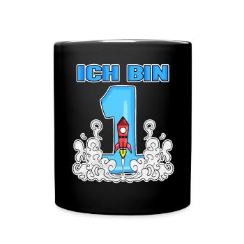 1 Jahr alt - Einschulung - Astronaut Motiv - Tasse einfarbig - Schwarz - Vorne