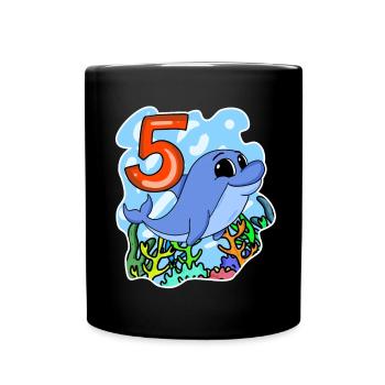 5th Birthday Motif Dolphin - five years - Full Colour Mug - black - Front