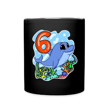 6th Birthday Motif Dolphin - Six Years - Full Colour Mug - black - Front