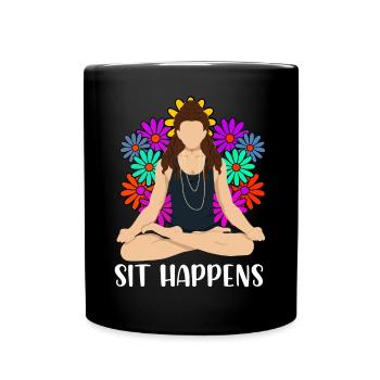 Meditation Meditieren - Tasse einfarbig - Schwarz - Vorne