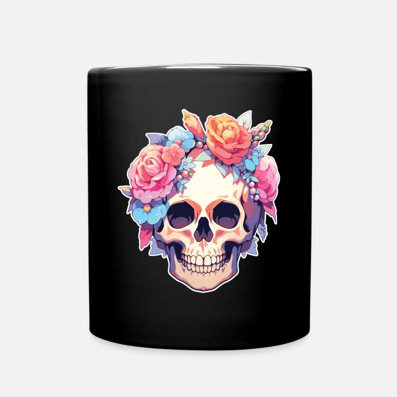 Skulls Skull Blumen Blumenschädel Totenschädel - Tasse einfarbig - Schwarz