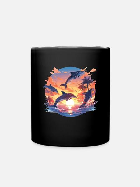 Delfine Define Sonnenuntergang Delfin Schwimmen - Tasse einfarbig - Schwarz