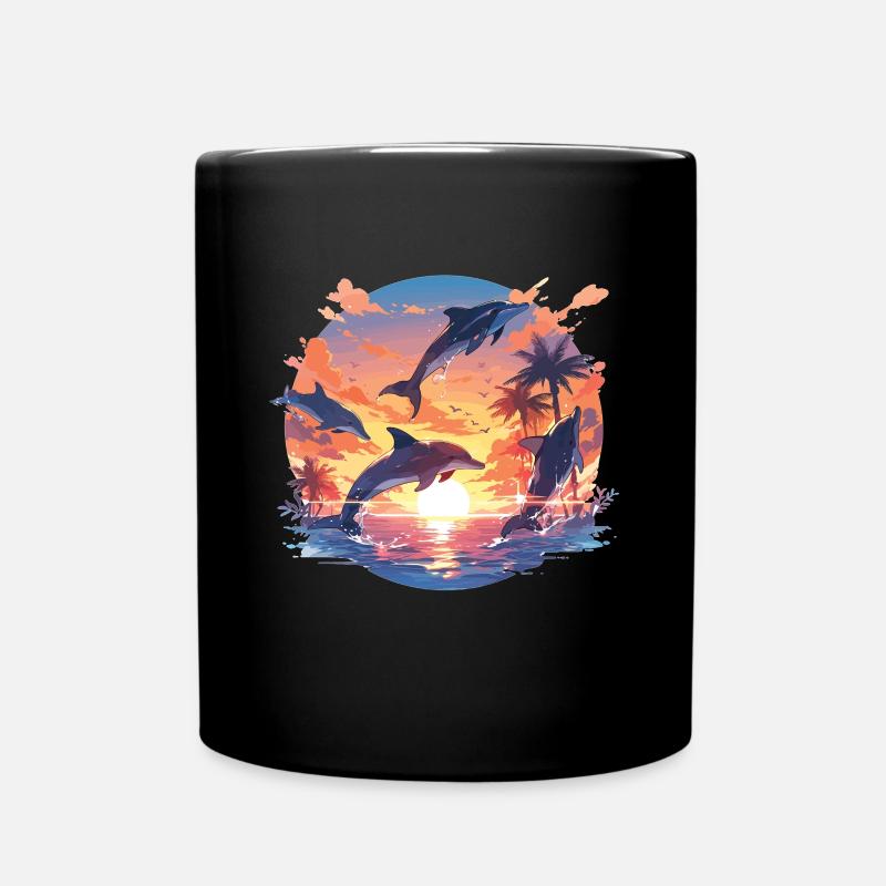 Delfine Define Sonnenuntergang Delfin Schwimmen - Tasse einfarbig - Schwarz