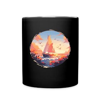 Sailing Sailboat Sunset Sailing - Full Colour Mug - black - Front