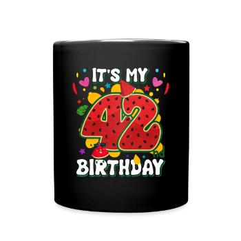 42nd Birthday Watermelon - Full Colour Mug - black - Front