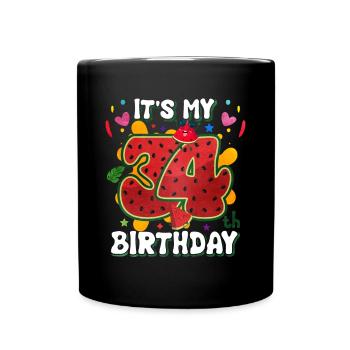 34th Birthday Watermelon - Full Colour Mug - black - Front
