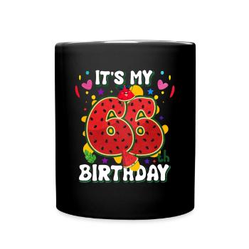 66. Geburtstag Wassermelone - Tasse einfarbig - Schwarz - Vorne