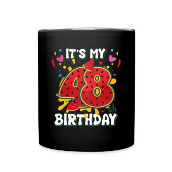 48. Geburtstag Wassermelone - Tasse einfarbig - Schwarz - Vorne