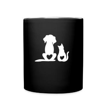 Animal Dog & Cat Heart Dog Puppy & Baby Cat Puppy - Tasse einfarbig - Schwarz - Vorne