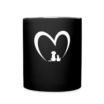 Dog Puppy & Baby Cat Heart - Dog & Cat Lover - Tasse einfarbig - Schwarz - Vorne