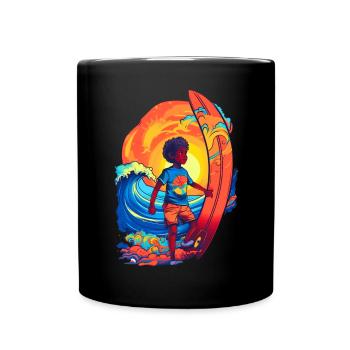 Surfeur avec motif rayon de soleil - Mug uni - noir - Devant