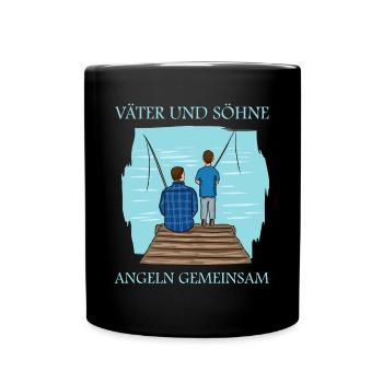 Väter und Söhne Angeln gemeinsam Angler Sprüche - Tasse einfarbig - Schwarz - Vorne