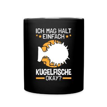 Ich mag einfach Kugelfisch Riesenkugelfisch - Tasse einfarbig - Schwarz - Vorne