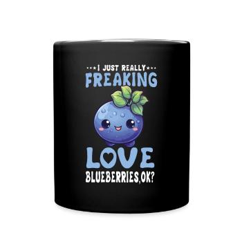 Blaubeere Kawaii - Tasse einfarbig - Schwarz - Vorne