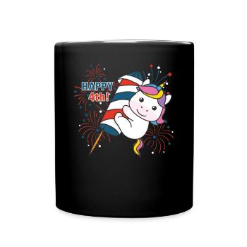 Unicorn for the Fourth of July Fireworks Rocket - Full Colour Mug - black - Front