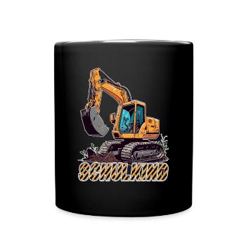 Schulkind - Baustelle und Bagger Einschulung - Tasse einfarbig - Schwarz - Vorne