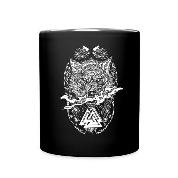 Fenrir Viking Runes Design Fenris Wolf Teutons - Full Colour Mug - black - Front