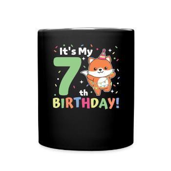 Fuchs zum 7. Geburtstag Kinder sieben Jahre alt - Tasse einfarbig - Schwarz - Vorne