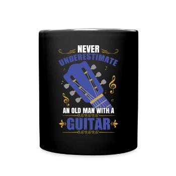 Never Underestimate An Old Man With A Guitar - Full Colour Mug - black - Front