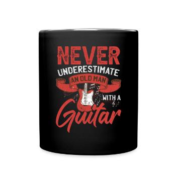Never Underestimate An Old Man With A Guitar - Full Colour Mug - black - Front
