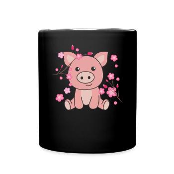 Cochon animaux mignons pour enfants kawaii - Mug uni - noir - Devant