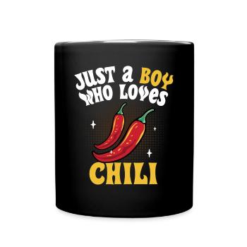 Men Just A Boy Who Loves Chili Red Pepper Hot - Full Colour Mug - black - Front