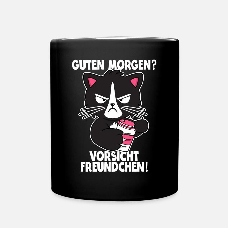Katze Kaffee Morgenmuffel Langschläfer Geschenk - Tasse einfarbig - Schwarz