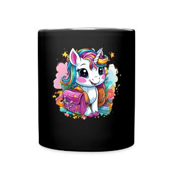 Unicorn Schoolchild School Enrollment Girl Gift - Full Colour Mug - black - Front