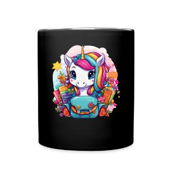 Unicorn Schoolchild School Enrollment Girl Gift - Full Colour Mug - black - Front