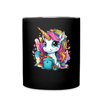 Unicorn Schoolchild School Enrollment Girl Gift - Full Colour Mug - black - Front