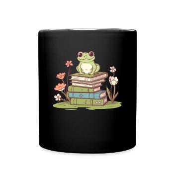 Cottagecore esthétique grenouille lisant un livre - Mug uni - noir - Devant