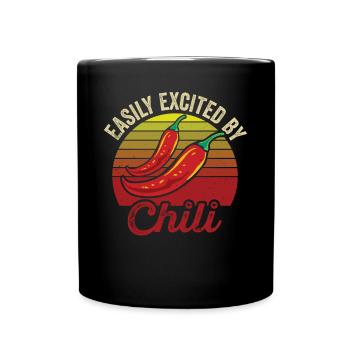Easily Excited By Chili Retro Pepper Vintage Hot S - Full Colour Mug - black - Front