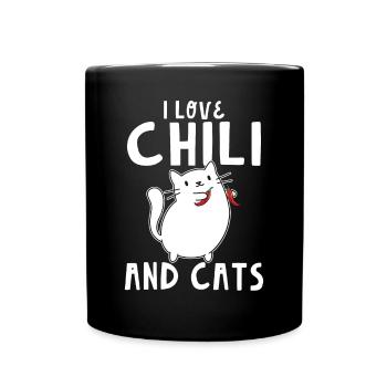 Cute I Love Chili And Cats Spicy Food Lover Pepper - Tasse einfarbig - Schwarz - Vorne