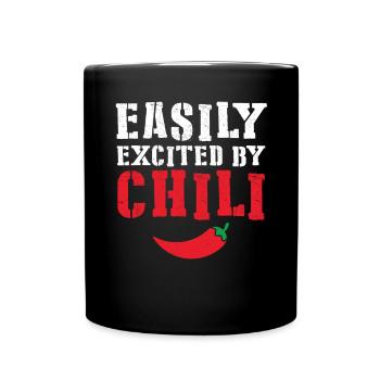 Funny Easily Excited By Chili Hot Spicy Food Red P - Full Colour Mug - black - Front