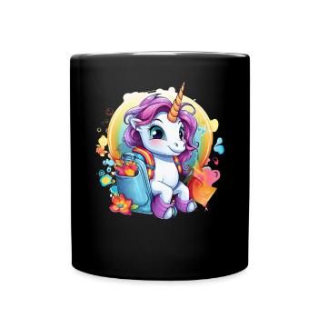 Unicorn Schoolchild School Enrollment Girl Gift - Full Colour Mug - black - Front