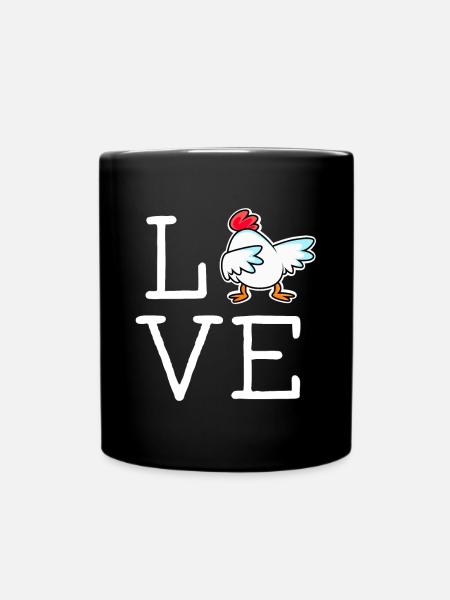 LOVE Hühner Schriftzug mit coolem Huhn Landwirt - Tasse einfarbig - Schwarz